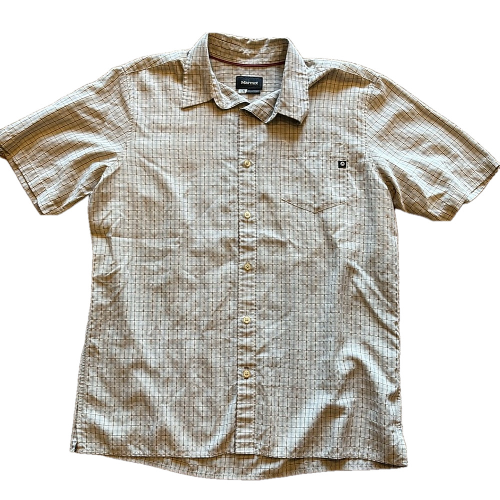 Marmot Mens Large Brown Plaid Short Sleeve Shirt